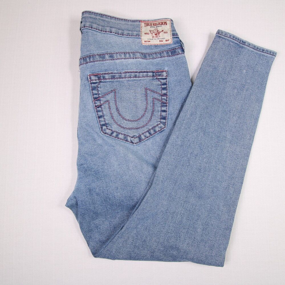 True Religion Jennie Curvy Mid Rise Skinny Jeans Womens 36 Pink Stitch